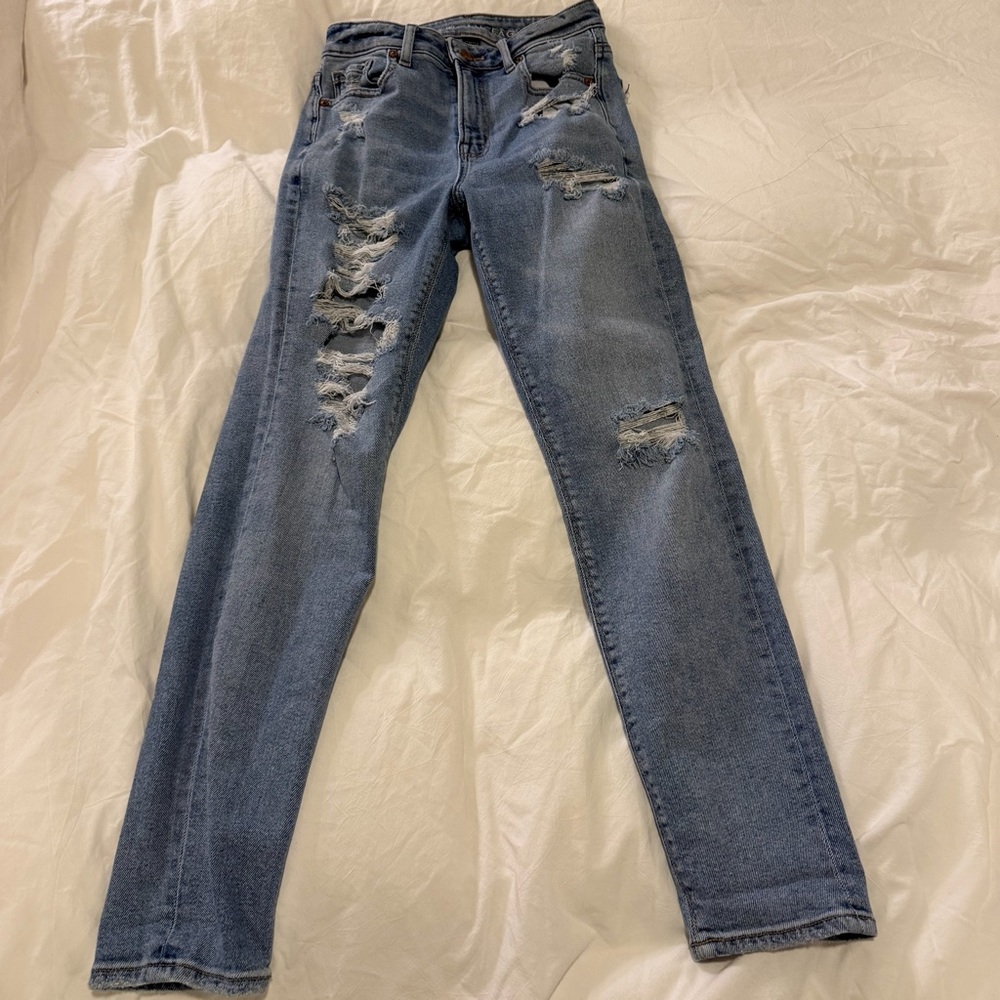 American Eagle Outfitters Washed Light Blue Stretch Denim Jeans